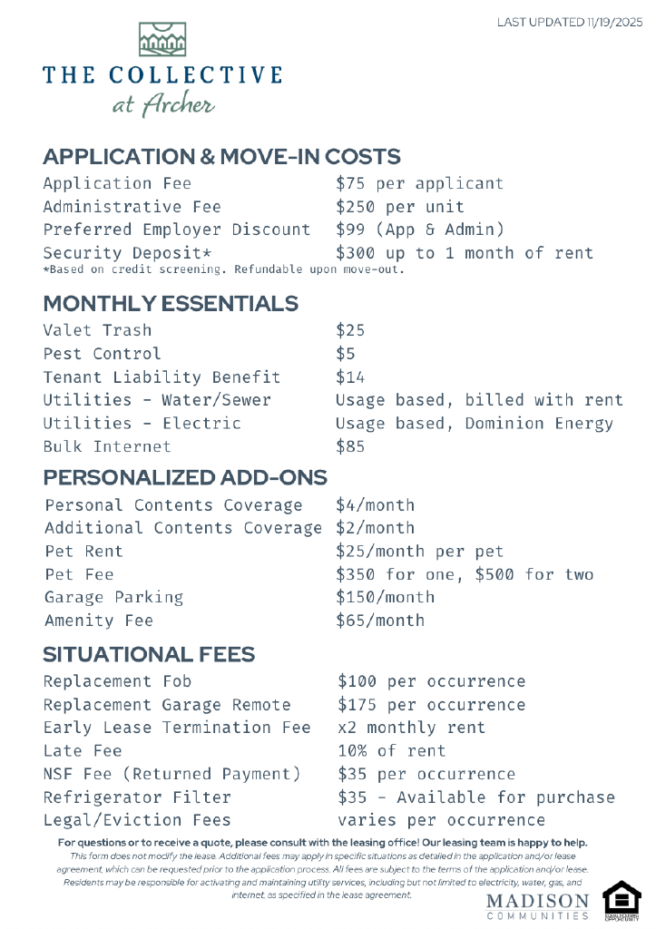 Move-in Cost Page